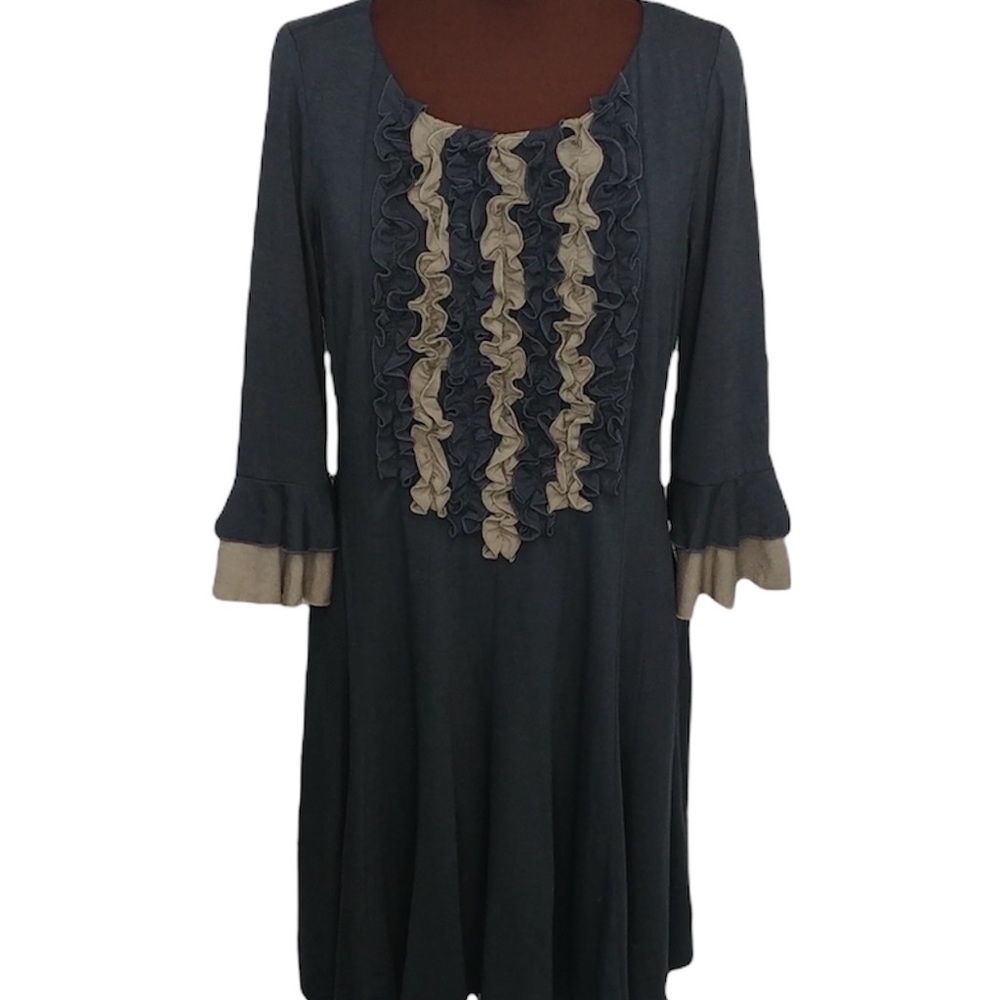5/$25 CHRIS MCLAUGHLIN slate gray ruffle dress